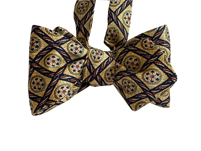 Шелковый галстук-бабочка для мужчин - геометрический желтый галстук-бабочка, ручной работы, самостоятельный галстук - Изображение 1 из 4