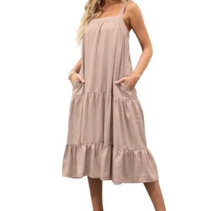 Sunisery Women's Sleeveless Adjustable Straps Loose Maxi Cami Dress with Pockets - Picture 1 of 6