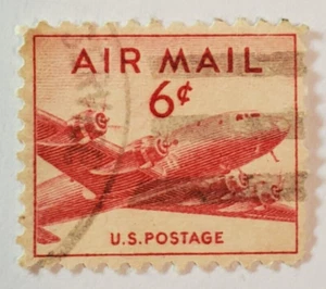 VINTAGE ~ AIR MAIL ~ Red 6 Cent Stamp ~ Cancelled/Posted ~ 003 - Picture 1 of 6