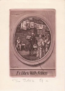 Vtg Art Ex-Libris Bookplate Street Artist Bills Y1346 - Picture 1 of 2