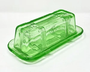 Vintage Hazel Atlas Green Depression Glass Butter Dish Holder Criss Cross - Picture 1 of 8