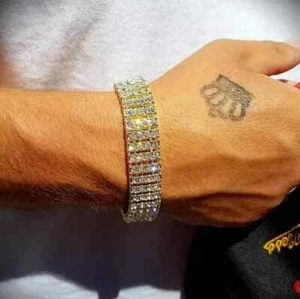 Round Cut Simulated Diamond Men's 4 row Bracelet 14K Yellow Gold Plated 8" - Picture 1 of 5