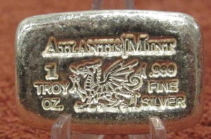 Atlantis Mint Dragon Design 1 Troy Oz. .999 Silver Bar - Picture 1 of 2