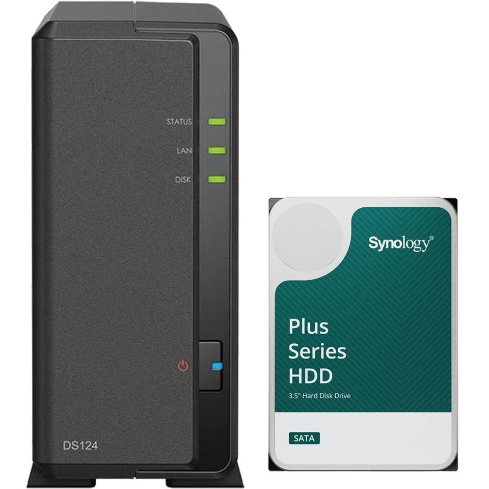 Synology DS124 1-Bay NAS 1GB RAM 12TB Synology Plus Drive Assembled and Tested - Image 1 of 4