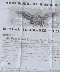 1857 Illus INSURANCE POLICY - 3c IMPERF - GOSHEN NY to LITTLE BRITAIN - WoW !! - Picture 1 of 5