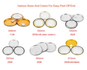 100 pcs Aluminum Easy Peel Lids for Cans Bottles Jars Ring Pull Easy Open End - Picture 1 of 18