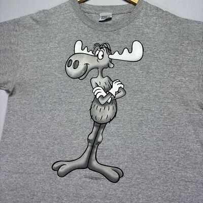 Винтажная футболка Stanley Desantis Bulwinkle - 1998 - серая - мультяшная футболка - состаренная размер XL - Изображение 1 из 4