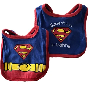 Bibs 2 Pieces Superman Baby "Superhero in training" 100% Cotton Blue Red Yellow - Picture 1 of 3