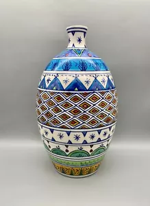 Boho Moroccan Large Bottle Vase Colorful Hand Painted Pottery Pier 1 India - Picture 1 of 6