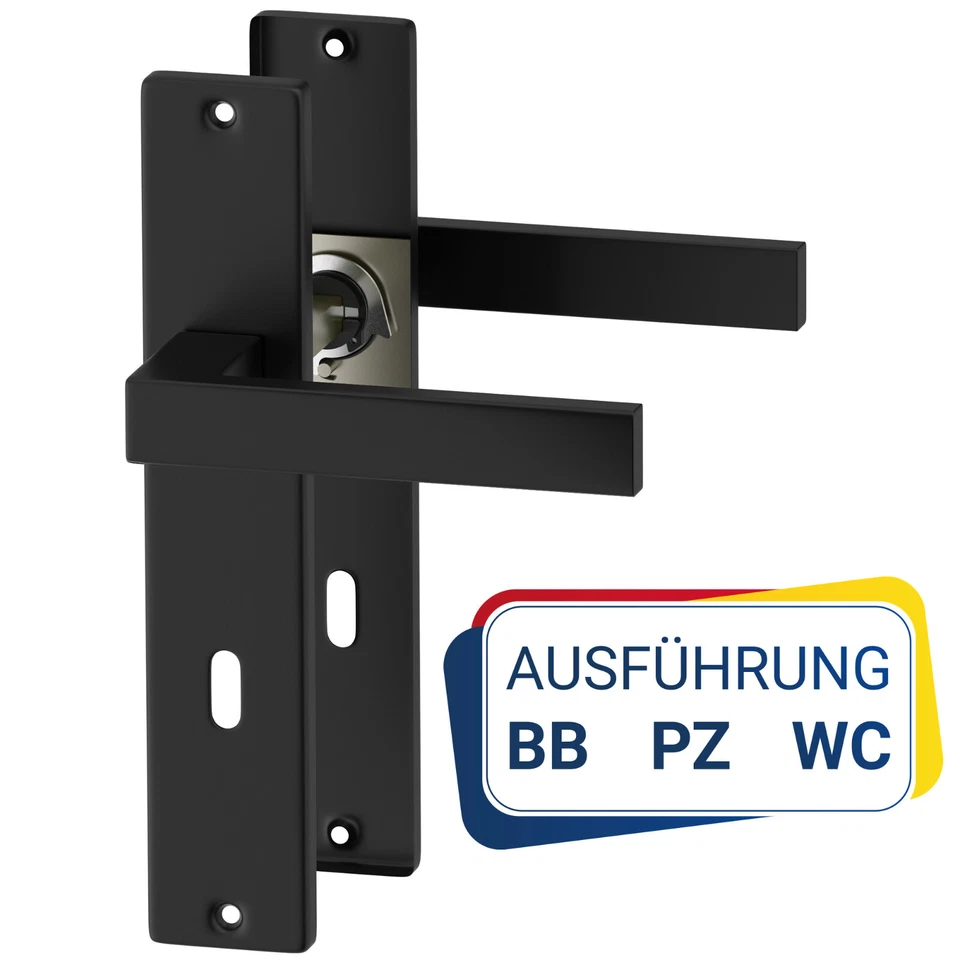 Schwarz Türbeschlag CUBE Langschildgarnitur Renovierung Drückergarnitur BB WC PZ - Bild 1 von 1