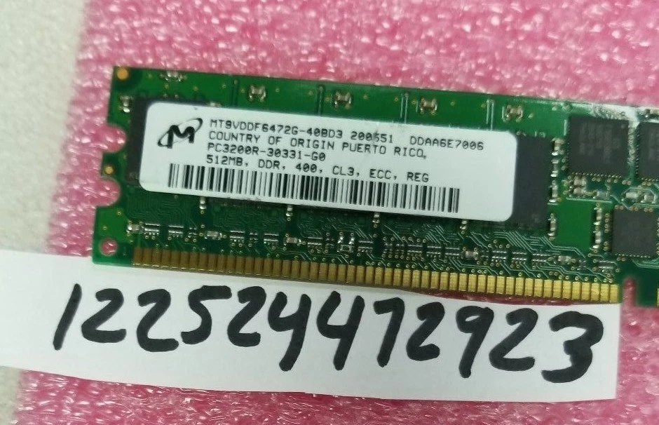 512MB PC DDR1 DDR PC3200R SINGLE RANK DDR-400 3200 400MHZ 184PIN RDIMM 1RX8 64X8 - Image 1 of 1