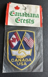 Canadiana Crests Brand Canada USA Handshakes Flags Vintage Sealed Patch - Picture 1 of 2