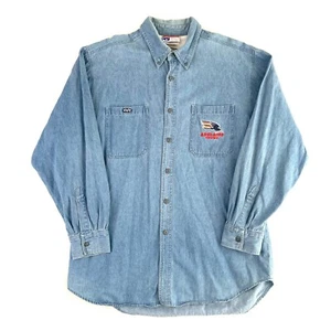 Vintage Vivid Adelaide Crows AFL Denim Shirt Mens M Blue Button Down Cotton - Picture 1 of 13