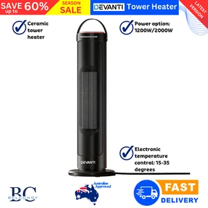 Devanti Ceramic Tower Heater Electric Portable Remote Control 2000W Oscillating - Picture 1 of 13