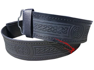 Schottischer Highlander schwarzes Leder geprägt keltische Distel Kilt Gürtel - Bild 1 von 2