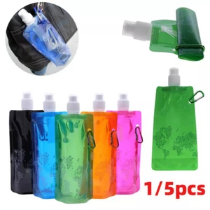 480ml Foldable Water Bottle Outdoor Sports Drinking Bag Running Camping - Picture 1 of 16