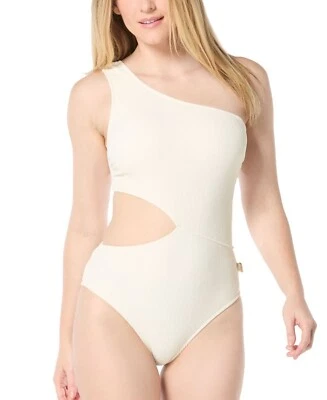 NWT MICHAEL Michael Kors One Piece Swimsuit Sz 8 Ivory One-Shoulder Side-Cutout - Image 1 of 4