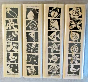 Mounted Stampin UP! "BOLD & BRIGHT" set of 4 Wood Rubber Stamps RETIRED - Picture 1 of 3