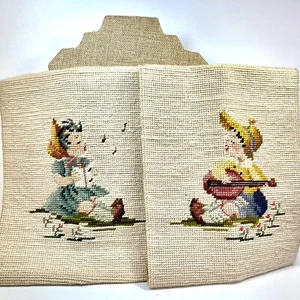 Vintage Bucilla Completed Needlepoint Singing Boy &Girl Unframed - Picture 1 of 14