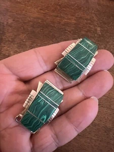 Puntas de reloj con incrustación verde malaquita navajo nativo americano grande impresionante # C - Imagen 1 de 9