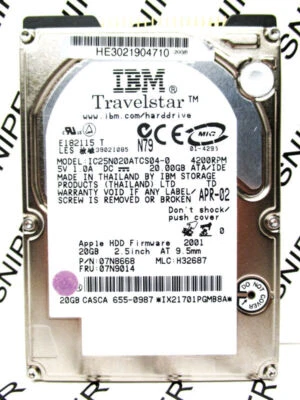 IBM TravelStar IC25N020ATCS040 20GB IDE 07N8668 Laptop Hard Drive WIPED & TESTED - Image 1 of 4