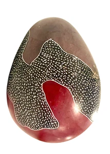 Kenia Speckstein Ei afrikanisch handgeschnitzt geätzt abstraktes Design grau dunkelrot 3" T - Bild 1 von 5