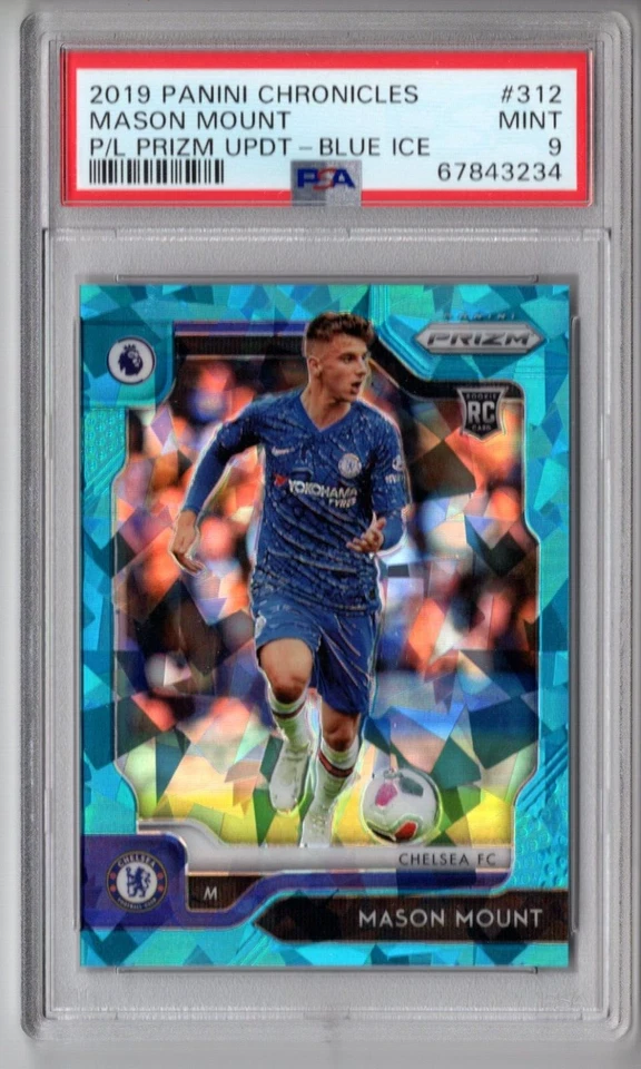 Mason Mount 2019-20 Chronicles EPL Prizm Blue Ice 312 Rookie RC PSA 9 Man United - Image 1 of 2