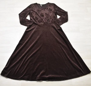 90s Studio Ease Long Midi Dress Brown Velour Floral Boho VTG - Bild 1 von 5