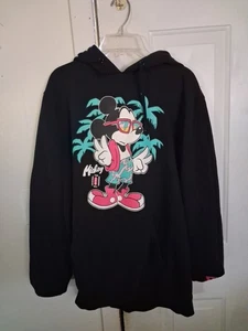 Disney x Neff Men's Large Black Hoodie Pink Blue Mickey Mouse Design Tropical - Picture 1 of 6