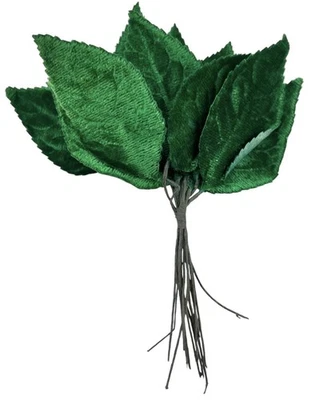 10 Vintage 1960’s Green Velvet Leaves On Wire Millinery Flower Crafts 3” Japan - Image 1 of 3