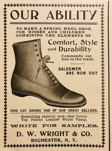 1900 d.C. (N22)~D.W. WRIGHT CO. ROCHESTER, NY. SCARPE CON TACCO A MOLLA - Foto 1 di 1