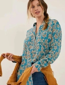 Túnica Anthropologie Pilcro Leilani Buttondown Paisley Utilidad Bolsillos Delanteros S - Imagen 1 de 10
