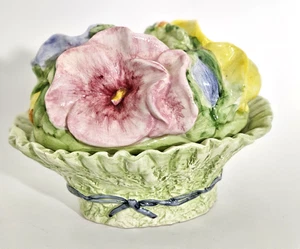 SAN MARCO Majolica Hand Painted Oval Floral Ceramic Italian Candy Dish with Top - Picture 1 of 8
