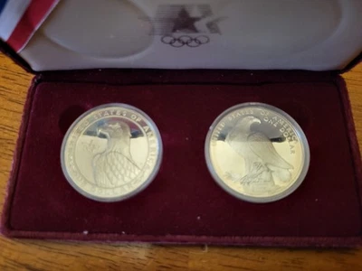1983 & 1984 LA OLYMPICS SILVER PROOF COMMEMORATIVE 2 COIN SET  - Image 1 of 3