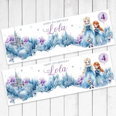 Frozen x 2 Personalised Birthday Banner Children Kids Party Decoration - Image 1 of 2