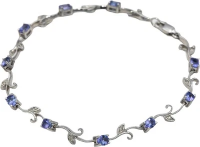 14k White Gold Jewelry 1.56CT Diamond and Tanzanite Floral Link Bracelet - Image 1 of 4