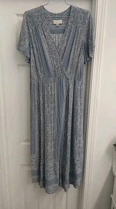 Knox Rose Maxi V neck Dress Xl Blue Boho Beach Cottagecore Peasant - Picture 1 of 10
