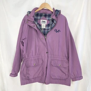 Vtg Northern Reflections Jacket Womens Large Purple Hood Plaid Flannel Lined 90s - Picture 1 of 12