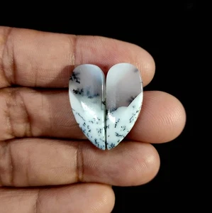 2 Pcs 19.00 Cts Natural Dendritic Opal Semiprecious Cabochon 26x10.6x3.4 MM - Picture 1 of 7