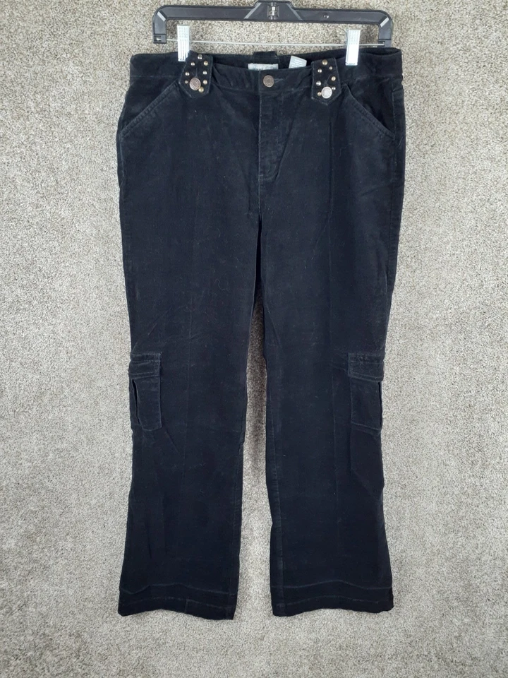 Pantalones cargo de pana Apt 9 para mujer 10 negros elásticos bolsillos rectos tiro medio Foto 1 de 4