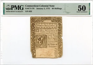 Connecticut Colonial Note Fr#CT-178 January 2, 1775 40s PMG AU-50 *13 Known* - Picture 1 of 2