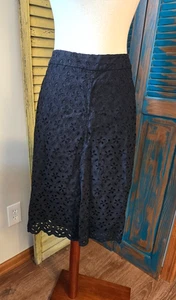 Talbots Lace Floral Pattern Skirt Women 16W Black Lined Front Bottom Pleat - Picture 1 of 7