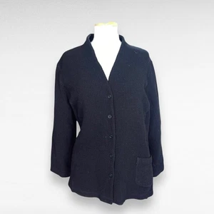 Giacca EILEEN FISHER donna taglia 1X/XL nera waffle maglia testurizzata bottoni - Foto 1 di 6