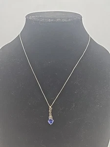 Ciondolo in argento sterling e pietra preziosa blu e marcasite 18 pollici - Foto 1 di 5