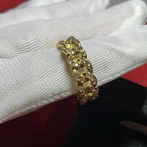 HERRENRING ICED ZIRKONIA KUBAN LINK HIP HOP 14K VERGOLDET GRÖSSE 12 - Bild 1 von 5