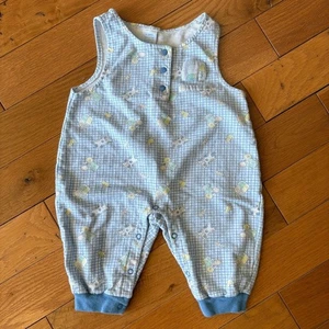 Vintage blau karierter Overall mit Bauernhoftieren Größe 6-9 Monate - Bild 1 von 7