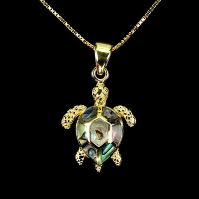 925 Sterling Silver Necklace Fancy Mother Of Pearl Turtle Gemstone Jewelry 18in - Image 1 of 4