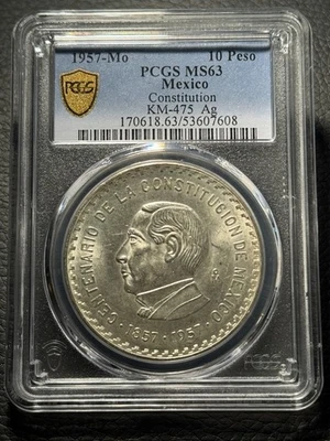 1957-Mo Mexico 10 Pesos Constitution - PCGS MS63 - Image 1 of 2