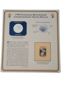 Dólar de plata conmemorativo del Bicentenario del Congreso S 1989 con panel de estampillas PCS - Imagen 1 de 7