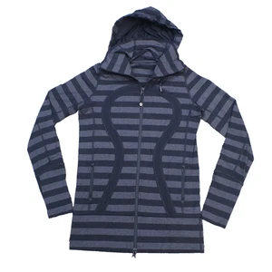 Chaqueta Lululemon Stride para mujer talla 6 negra gris a rayas cremallera sudadera con capucha agujeros para los pulgares - Imagen 1 de 15